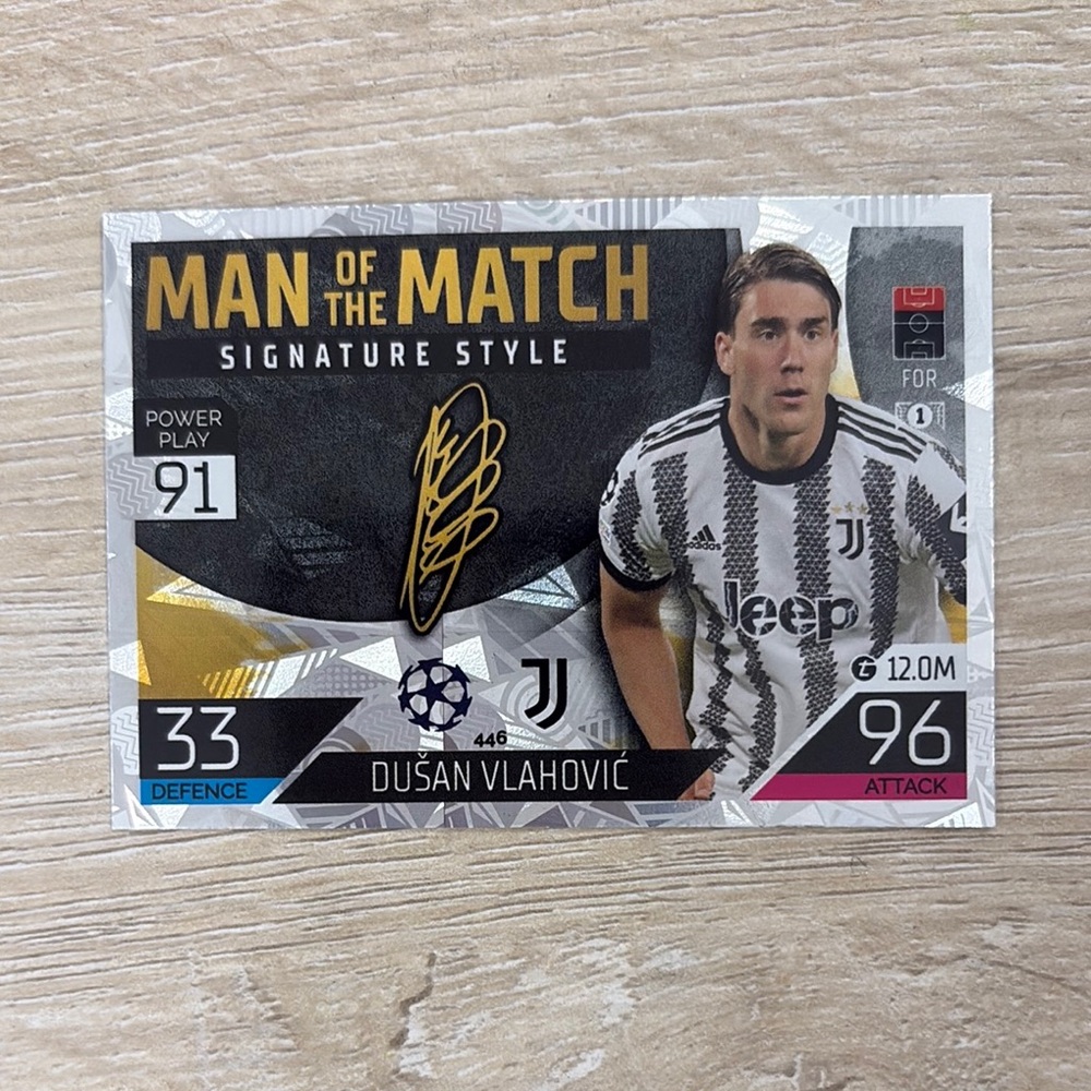 Dusan Vlahovic Man of the Match Soccer Trading Card. Juventus